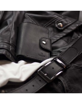 Мужское черное кожаное портмоне и ремень в наборе SMART